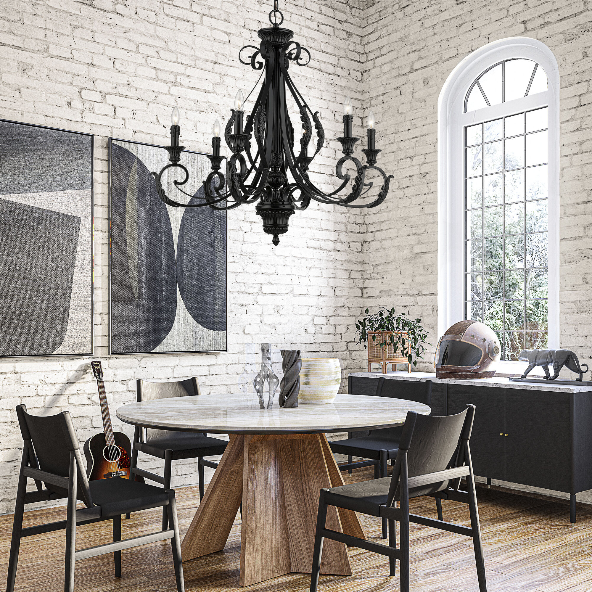 Livex Lighting 49066 68 Valencia 6 Light 35 inch Shiny Black Large Chandelier Ceiling Light