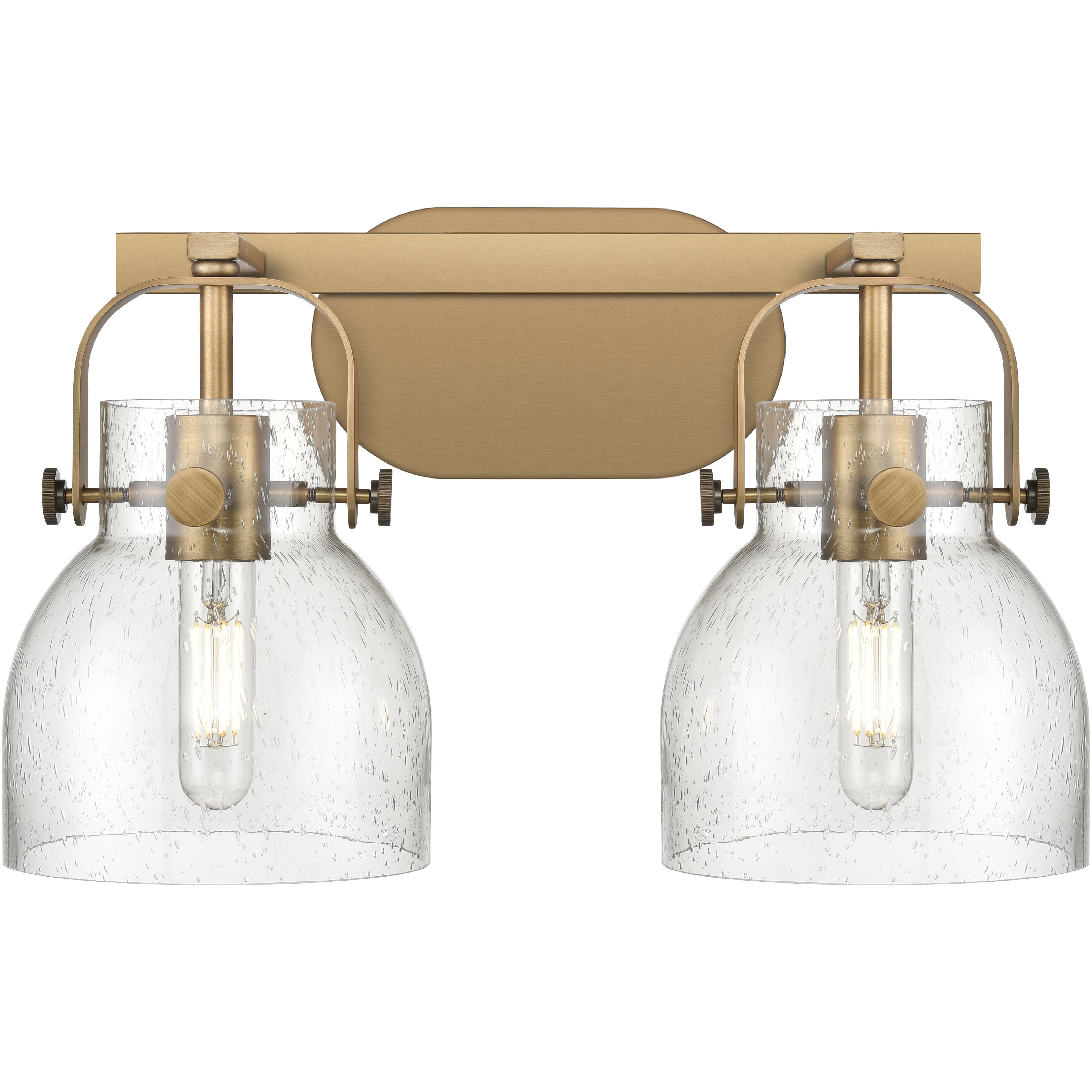 Pilaster II Bell 2 Light 17 inch Brushed Brass Bath Vanity Light Wall Light in Seedy Glass