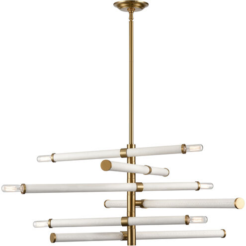 Crosspiece 6 Light 39 inch White with Satin Brass Chandelier Ceiling Light, H-Bar