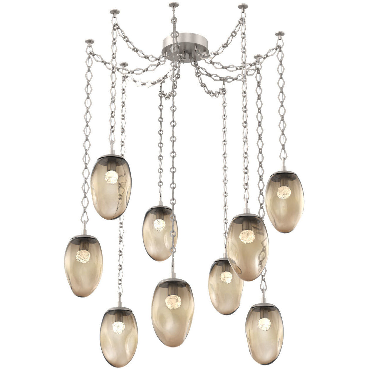 Meteo LED 17 inch Beige Silver Swag Multi-Pendant Ceiling Light in 3000K LED, Floret Inner - Bronze Outer, Diamond Chain