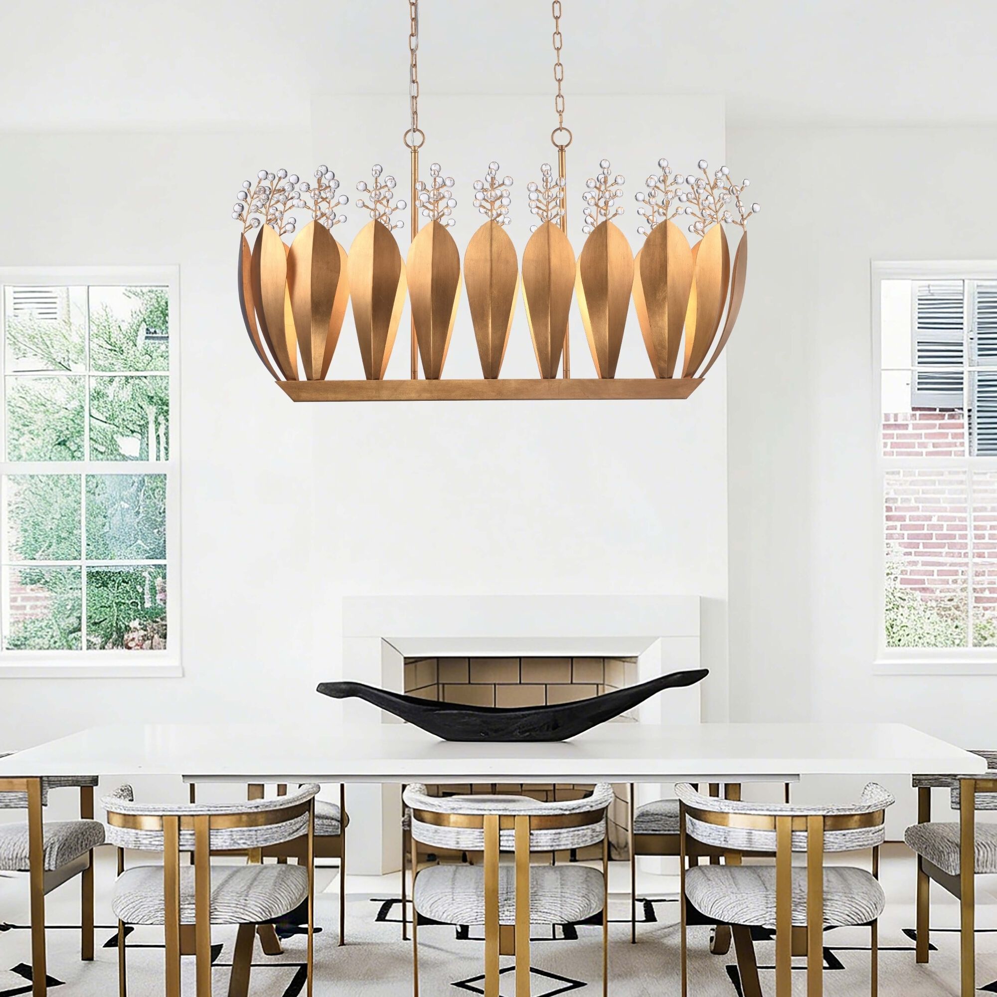 Callista 7 Light 47.5 inch Antique Gold Leaf Linear Chandelier Ceiling Light