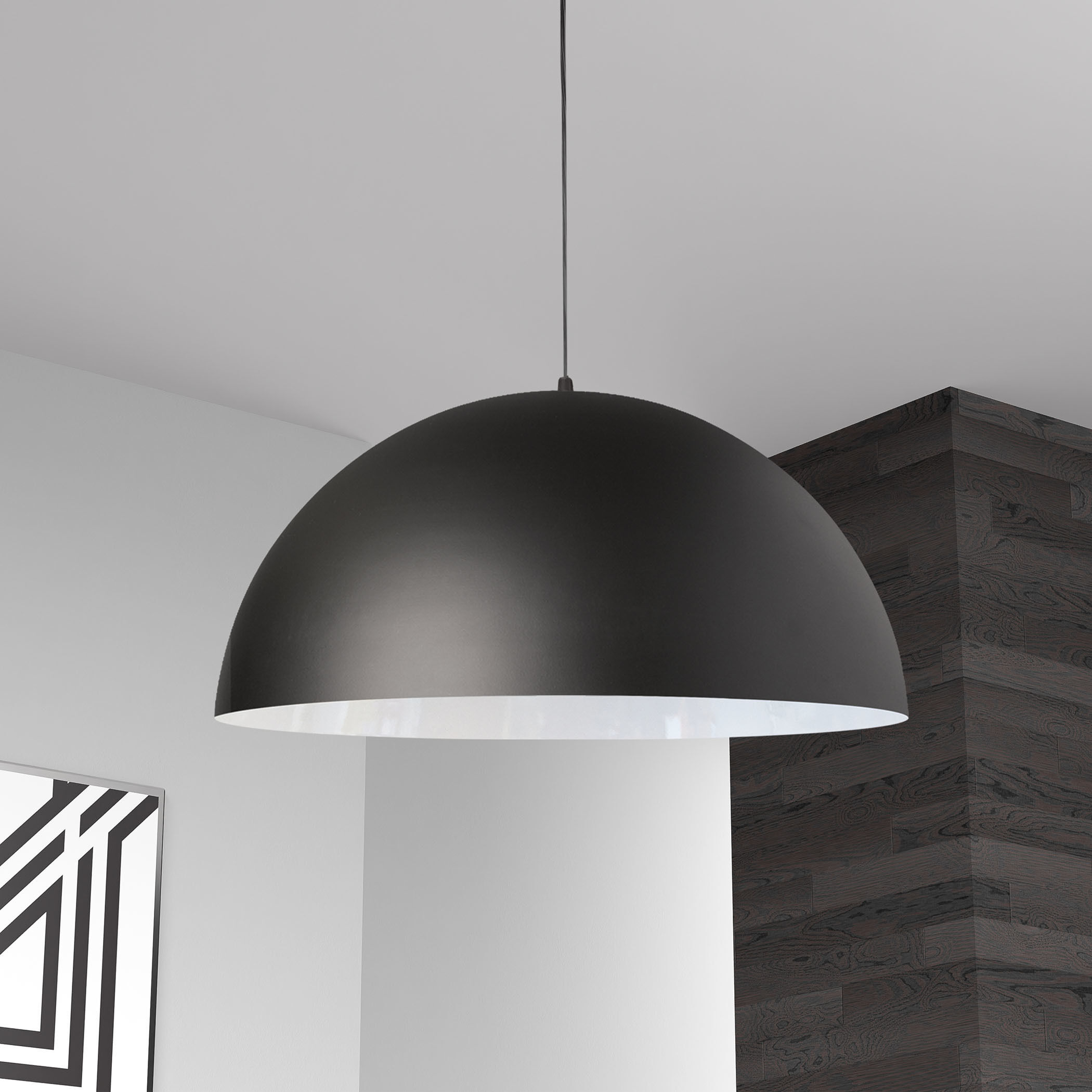 Ofelia LED 20 inch Matte Black Pendant Ceiling Light in Matte Black/White, Dome