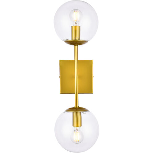 Neri 2 Light 7 inch Brass Bath Sconce Wall Light