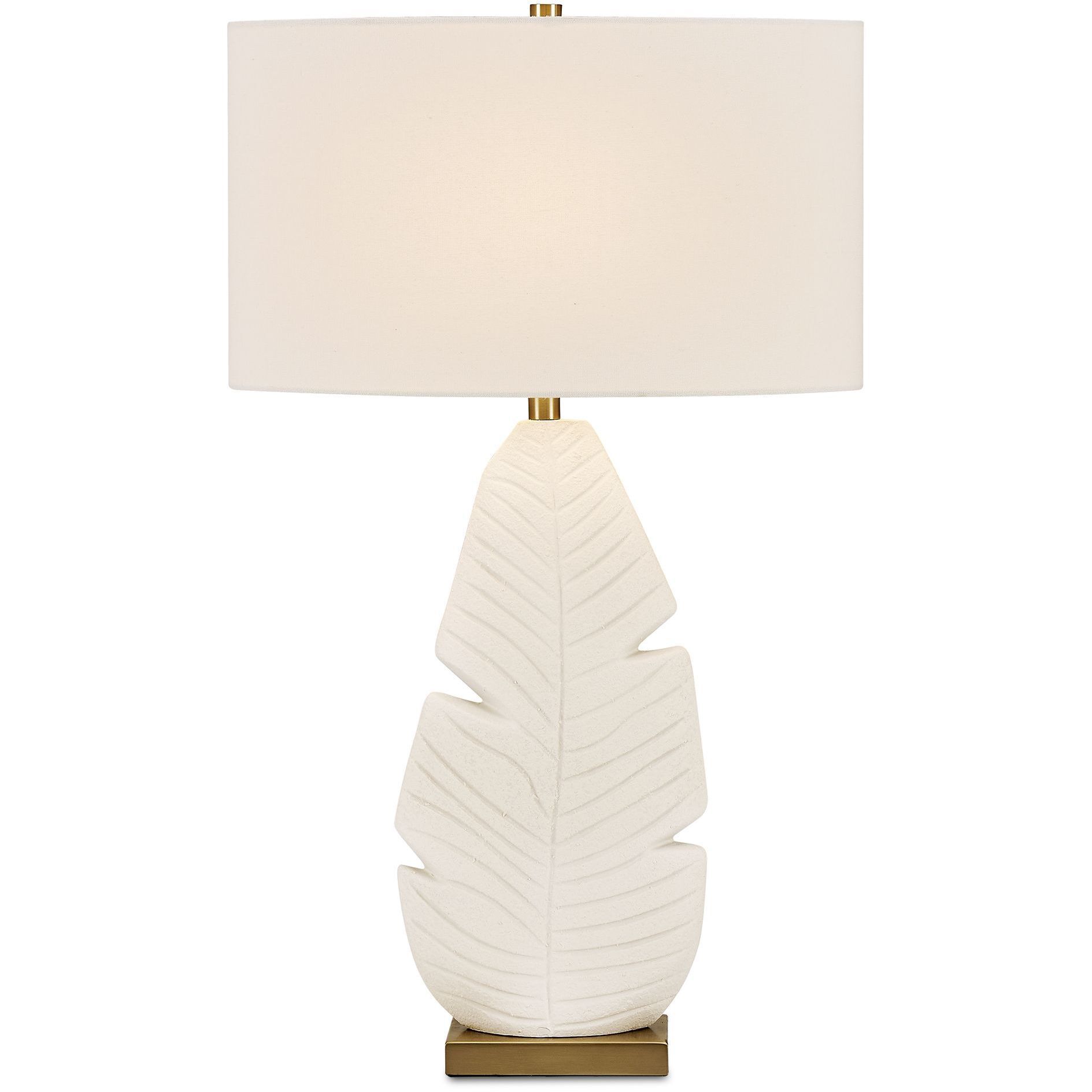 Palm Leaf 31.25 inch 150 watt Matte White Glaze and Brass Table Lamp Portable Light