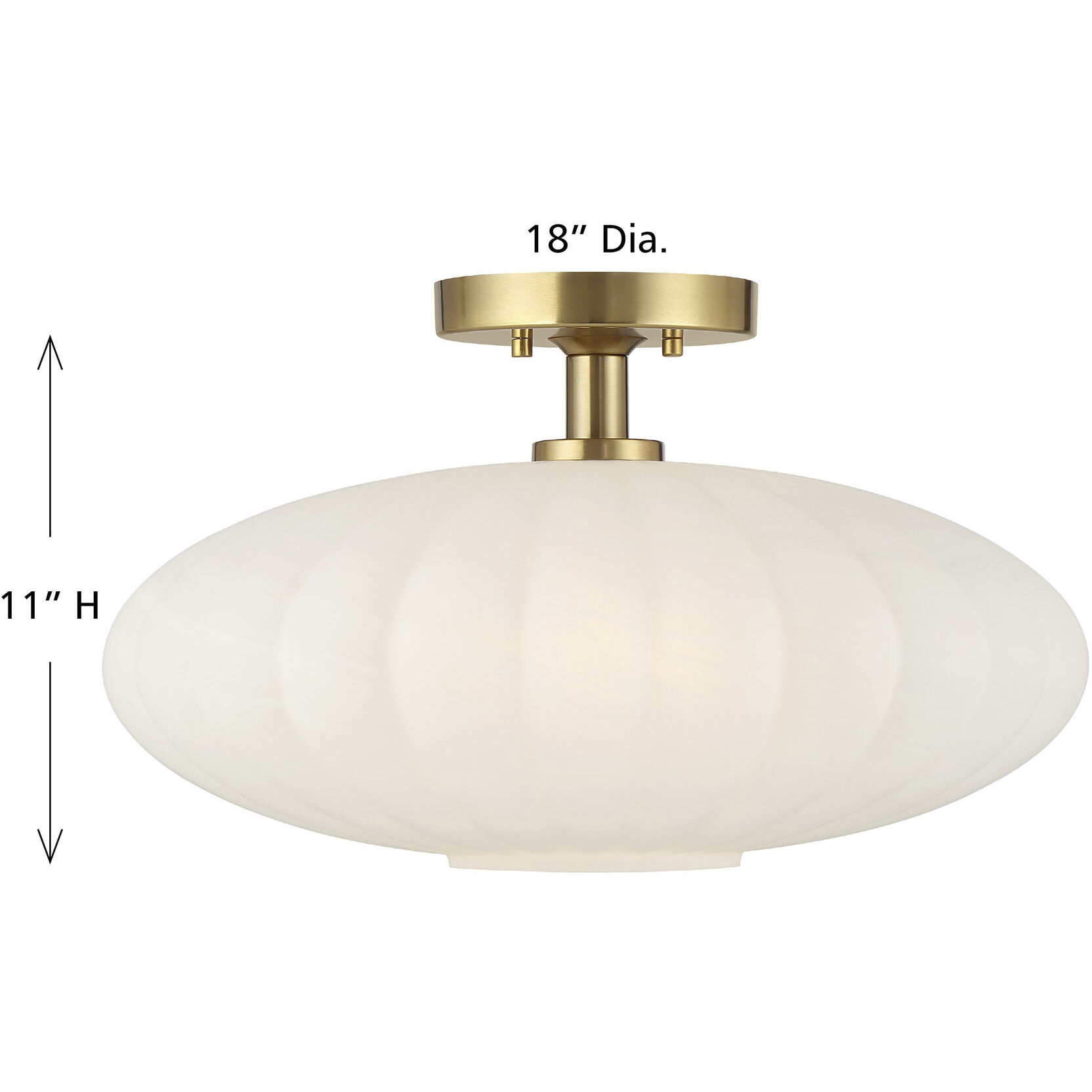 Traditional 1 Light 18 inch Natural Brass Semi-Flush Ceiling Light