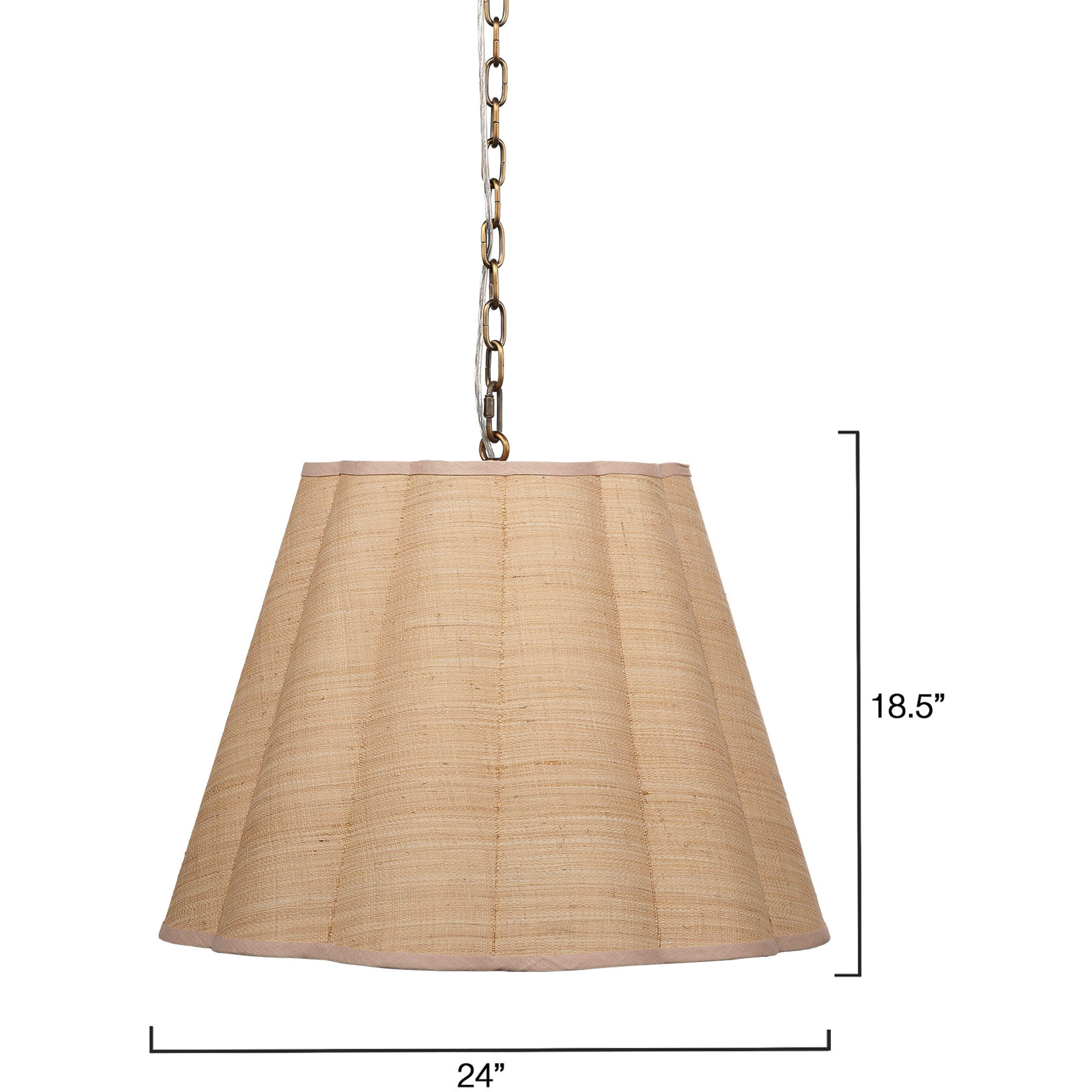 Scalloped 1 Light 24 inch Antique Brass Pendant Ceiling Light in Natural Raffia
