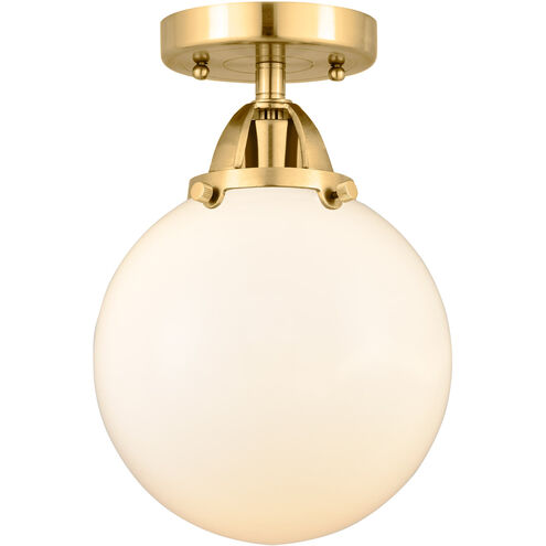 Nouveau 2 Beacon LED 8 inch Satin Gold Semi-Flush Mount Ceiling Light in Matte White Glass