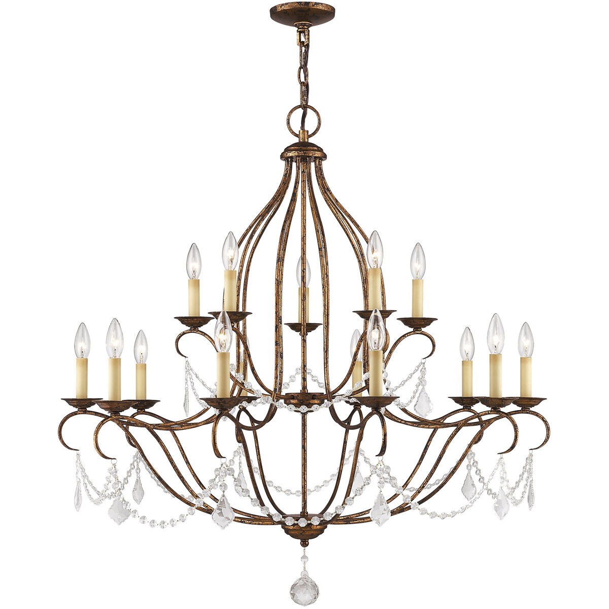 Chesterfield 15 Light 38 inch Hand Applied Venetian Golden Bronze Chandelier Ceiling Light