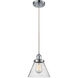 Ballston Large Cone LED 8 inch Polished Chrome Mini Pendant Ceiling Light in Seedy Glass, Ballston