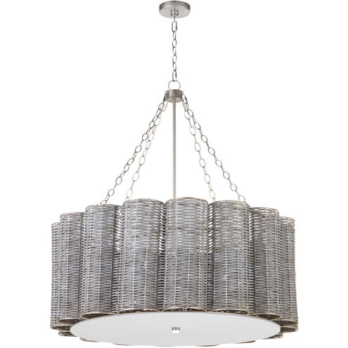 Boracay 6 Light 39 inch Brushed Grey Cane and Nickel Chandelier Ceiling Light