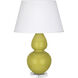 Double Gourd 30 inch 150 watt Citron Glazed Ceramic with Lucite Base Table Lamp Portable Light in Pearl Dupioni