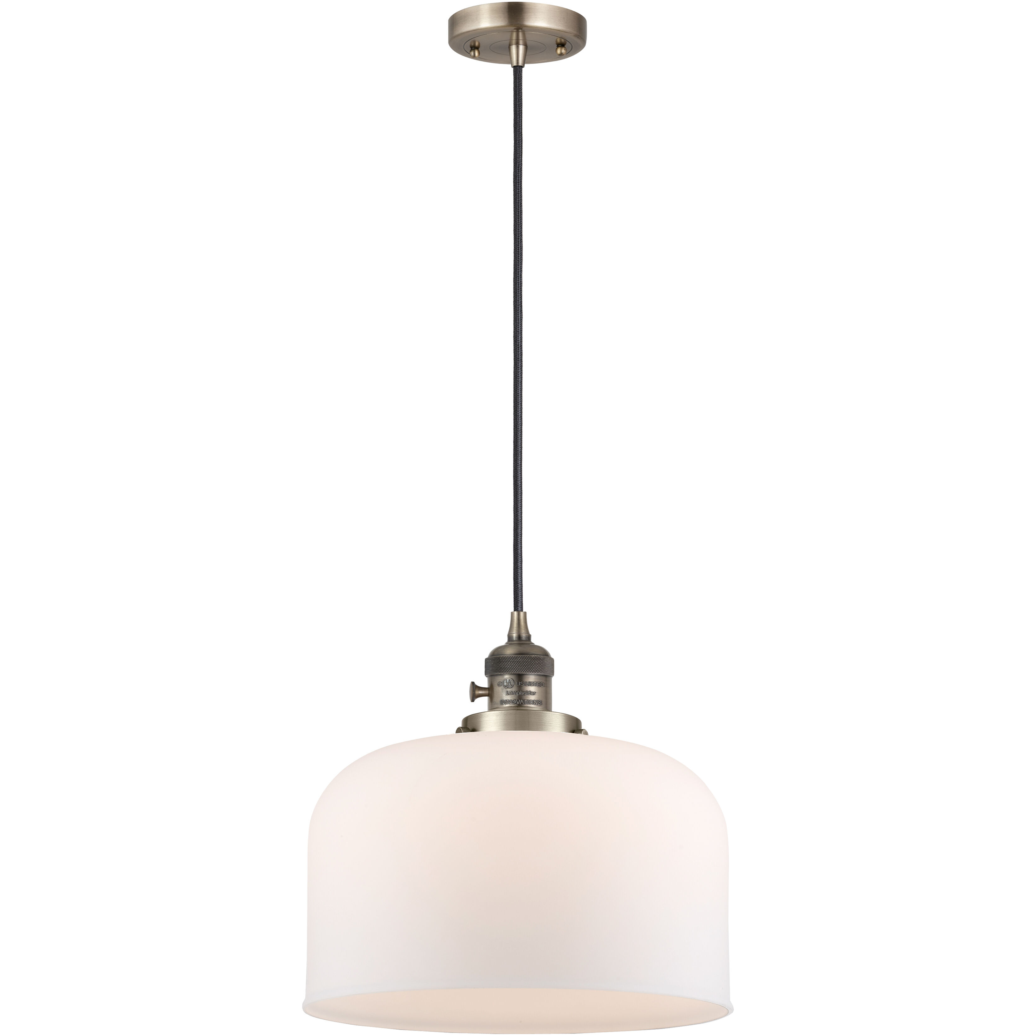 Franklin Restoration Bell LED 12 inch Antique Brass Mini Pendant Ceiling Light in Matte White