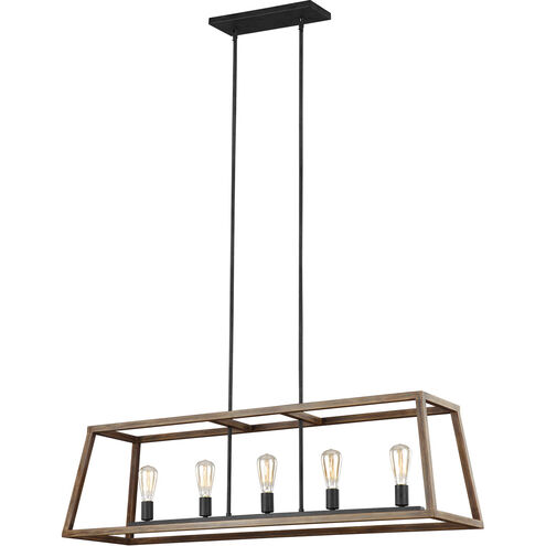 Sean Lavin Gannet 5 Light 50 inch Weathered Oak Wood / Antique Forged Iron Linear Chandelier Ceiling Light