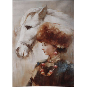 Tibetan Lady and a White Horse Multicolor Wall Art