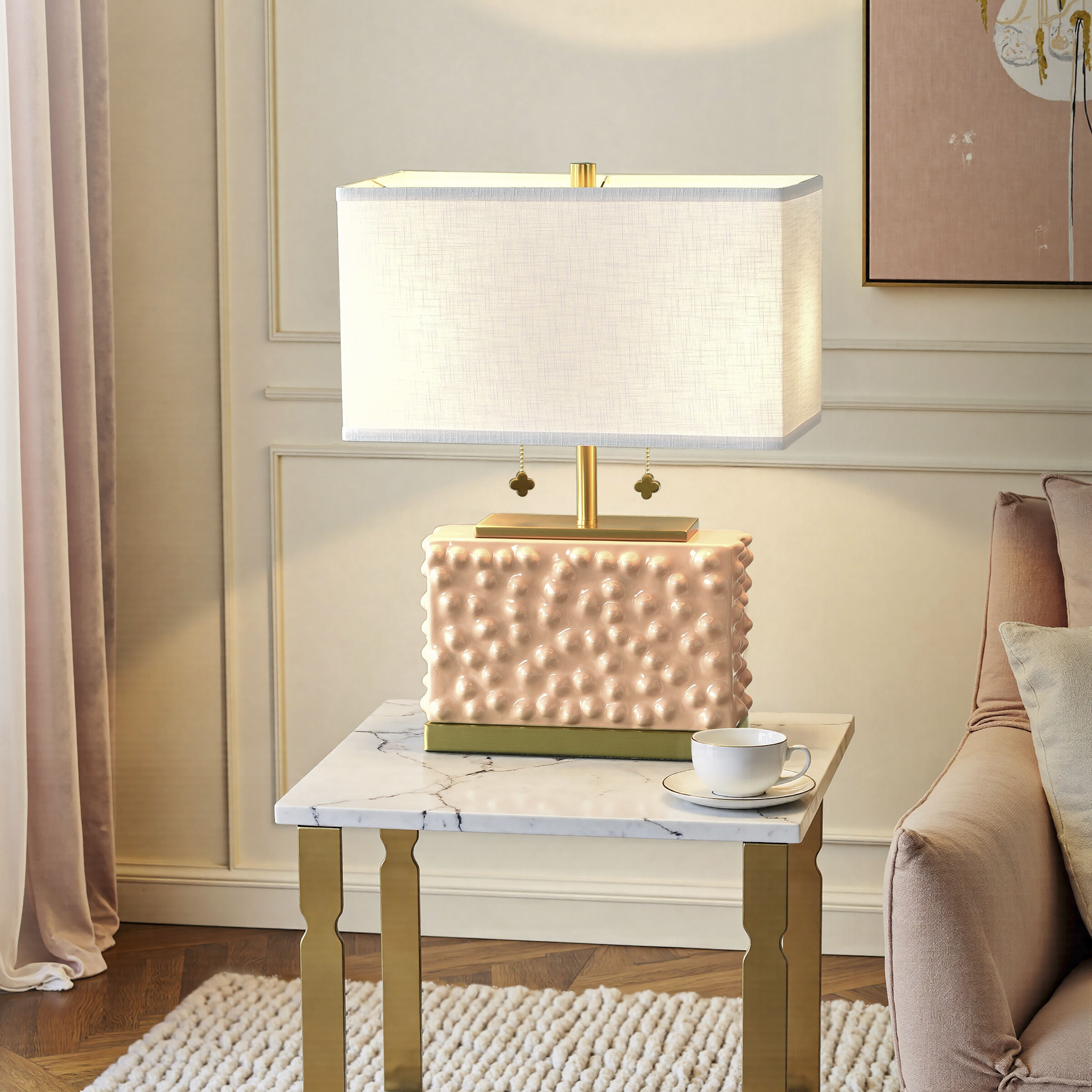 Edmund 21 inch 40 watt Pearl Blush and Polished Brass Table Lamp Portable Light