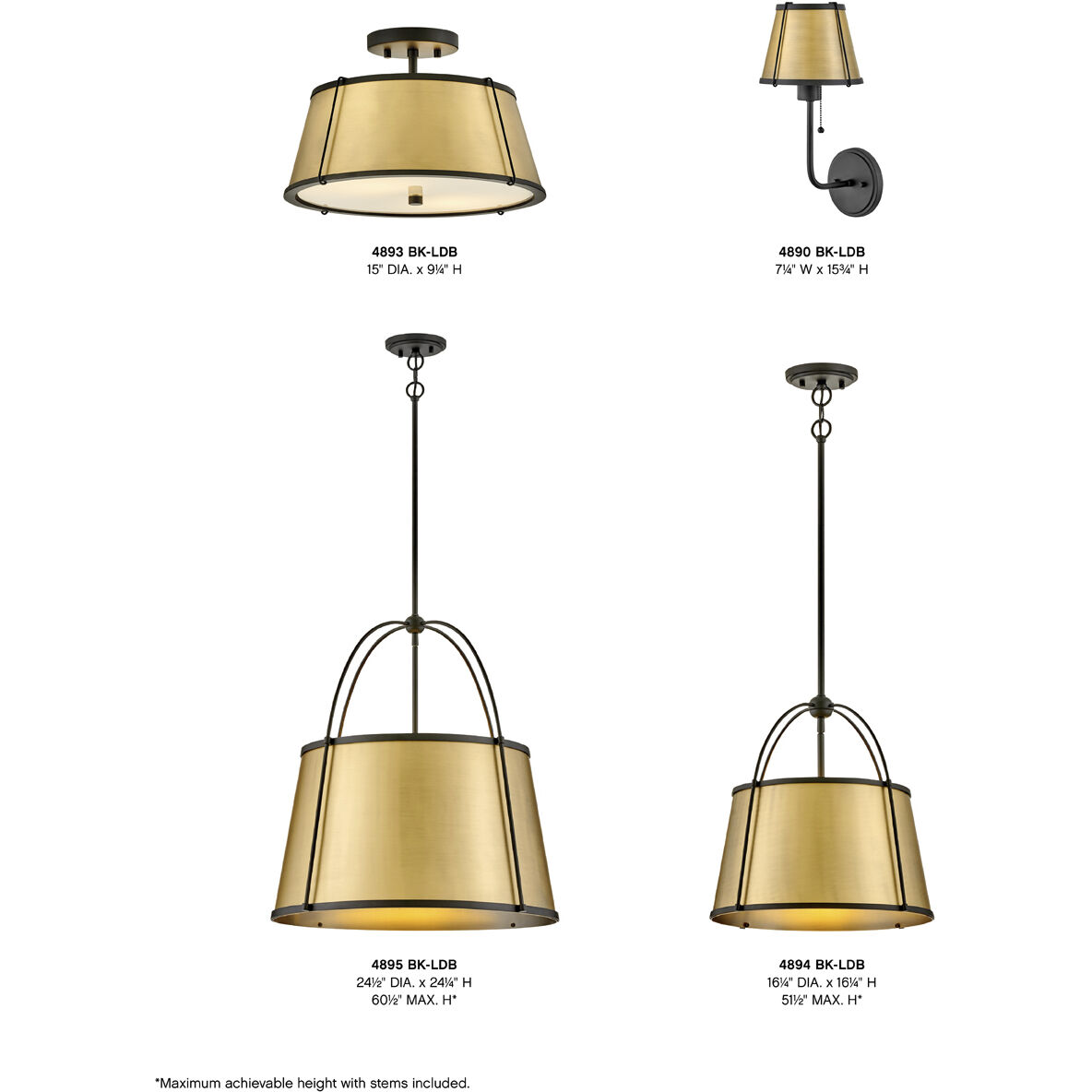 Clarke 4 Light 24.5 inch Black with Lacquered Dark Brass accents Chandelier Ceiling Light