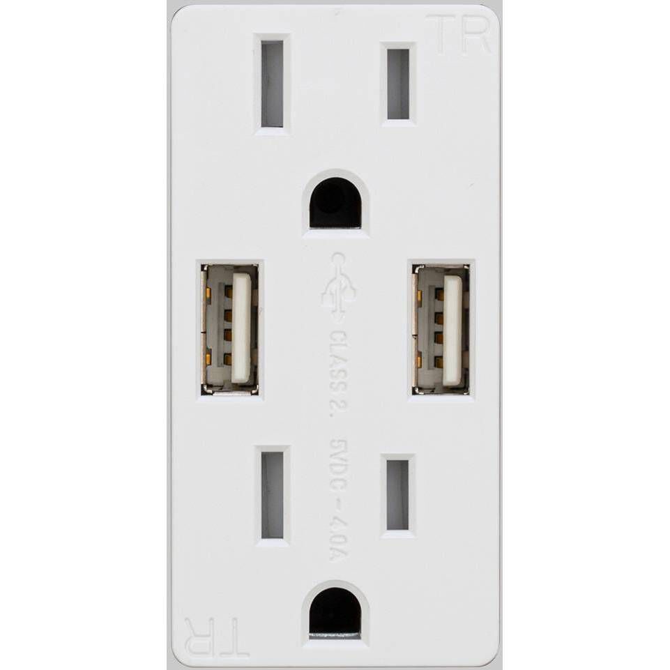 Duplex White Outlet Module, 2 USB-A
