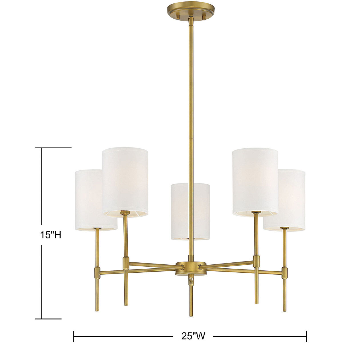 Traditional 5 Light 25 inch Natural Brass Chandelier Ceiling Light