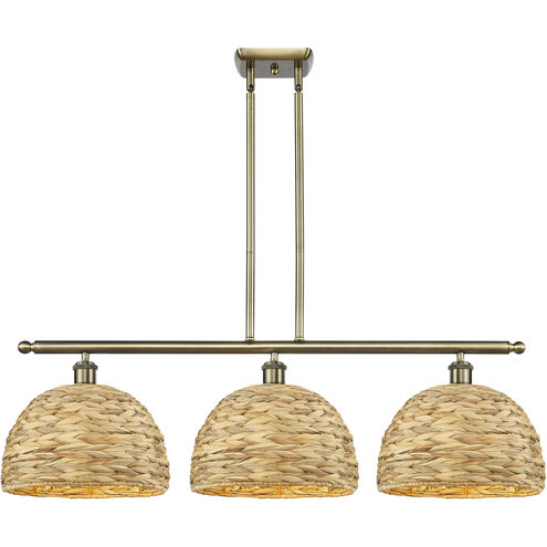 Woven Rattan Island Light Ceiling Light in Antique Brass