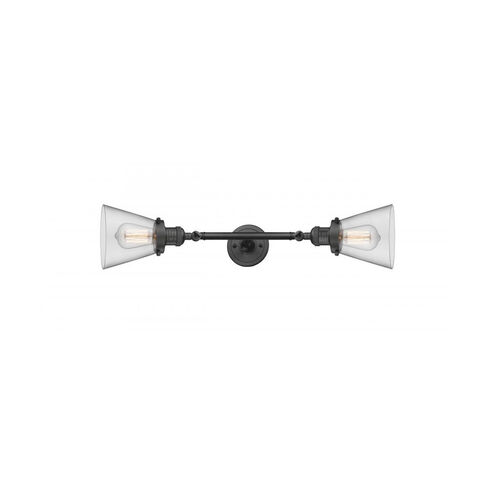 Franklin Restoration Small Cone 2 Light 6 inch Oil Rubbed Bronze Bath Vanity Light Wall Light in Clear Glass, Franklin Restoration