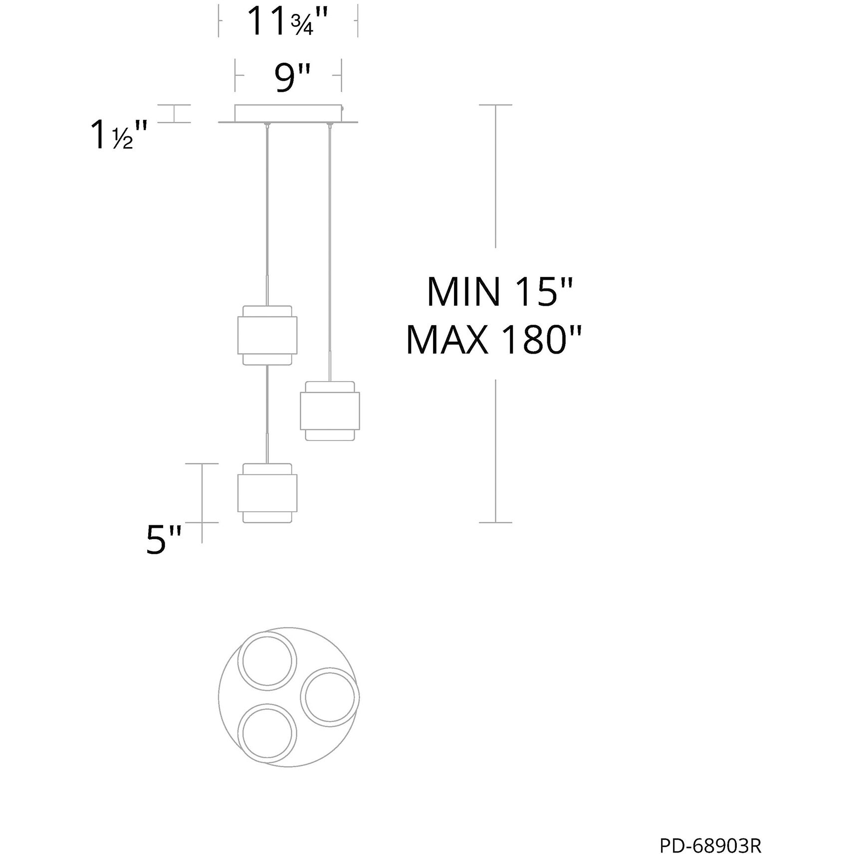 Banded LED 11.8 inch Black Chandelier Ceiling Light, dweLED
