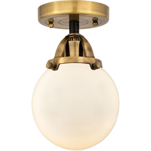 Nouveau 2 Beacon LED 6 inch Black Antique Brass Semi-Flush Mount Ceiling Light in Matte White Glass