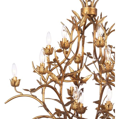 Southern Living Trillium 15 Light 34 inch Antique Gold Leaf Chandelier Ceiling Light, Small