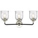 Nouveau Small Bell LED 23 inch Black Polished Nickel Bath Vanity Light Wall Light in Seedy Glass, Nouveau