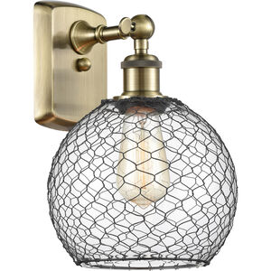 Ballston Farmhouse Chicken Wire 1 Light 8 inch Antique Brass Sconce Wall Light in Incandescent, Clear Glass with Black Wire, Ballston