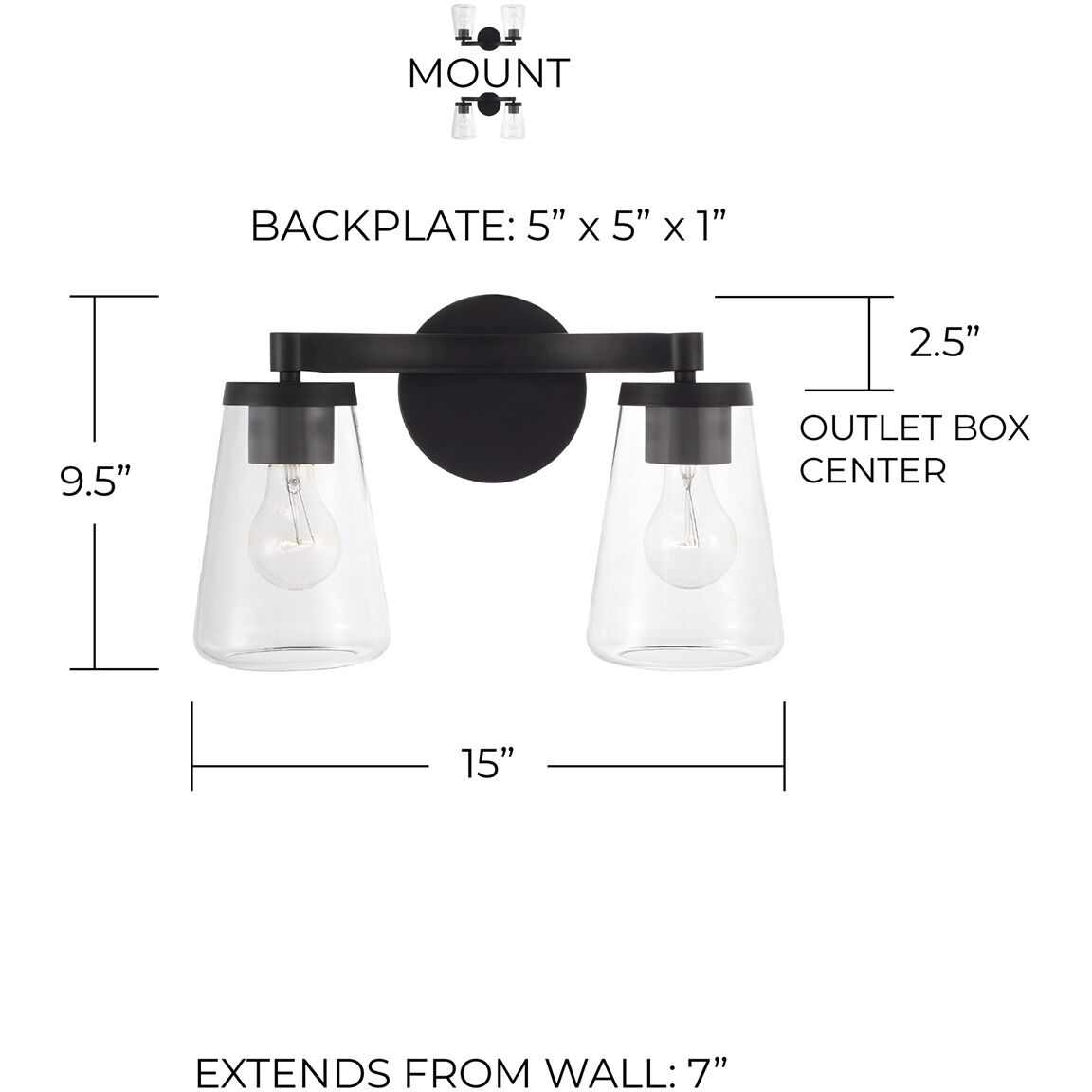 Aaron 2 Light 15 inch Matte Black Vanity Light Wall Light