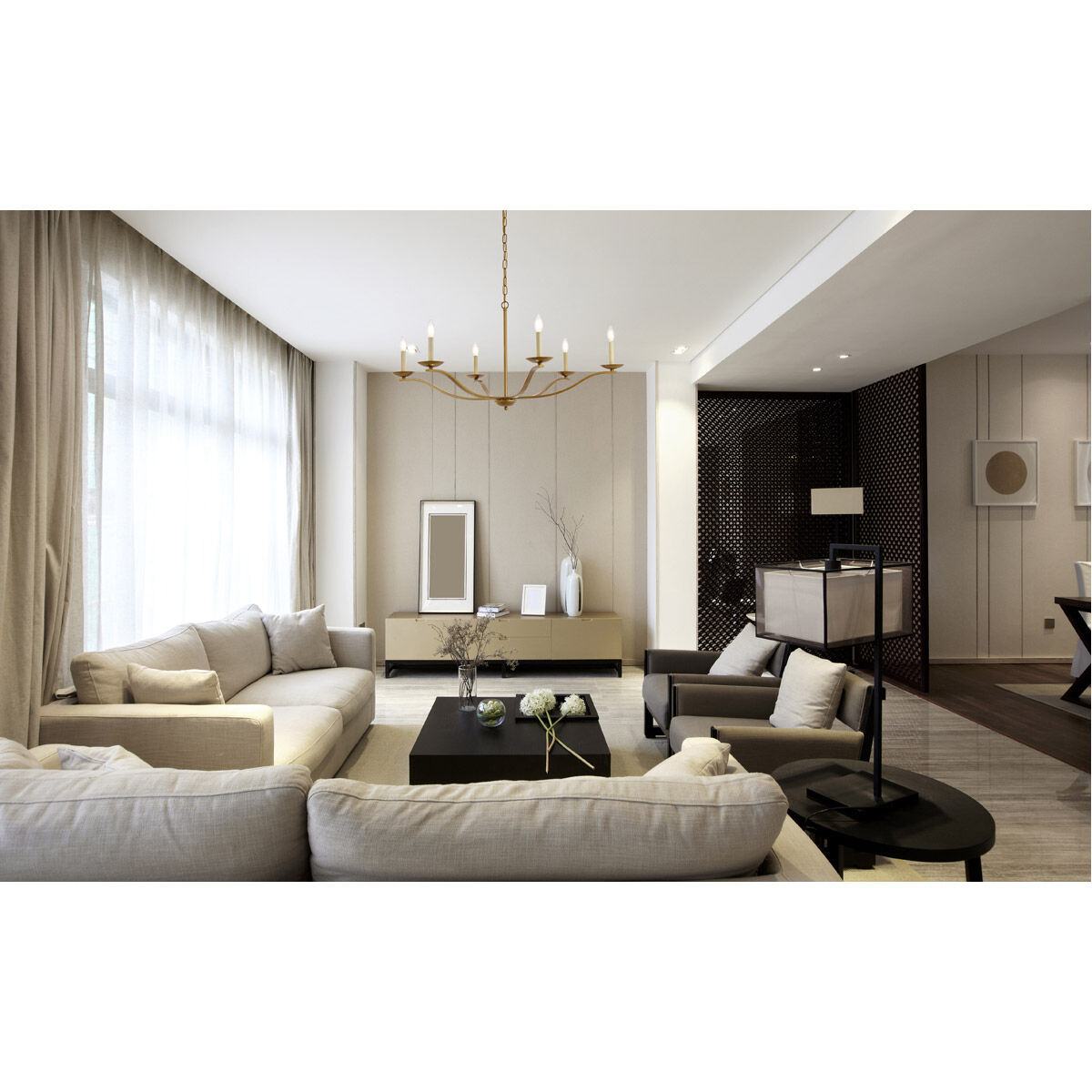 Trey 6 Light 42 inch Brass Pendant Ceiling Light