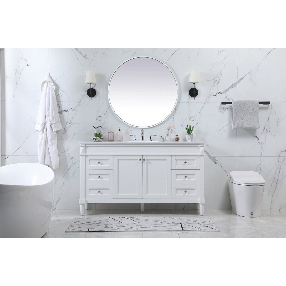 Bennett 60 X 21 X 35 inch White Vanity Sink Set