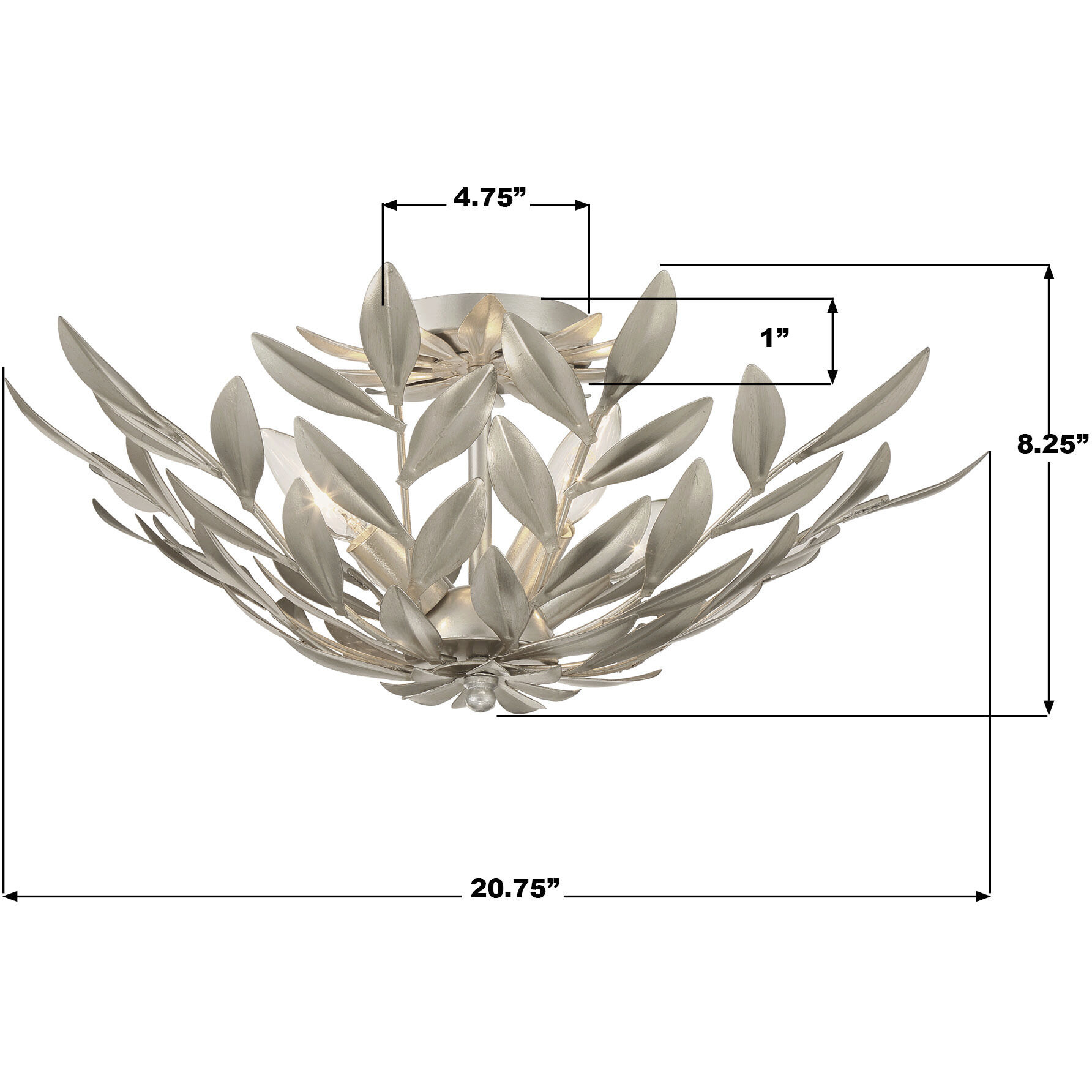 Broche 4 Light 20.75 inch Antique Silver Semi Flush Ceiling Light