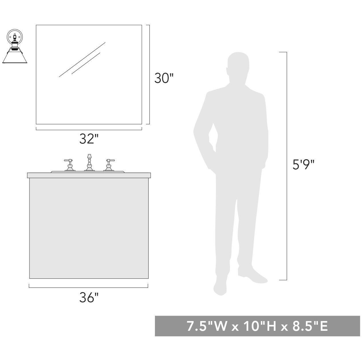 Yep Orwell Vanity Wall Light in Aged Brass