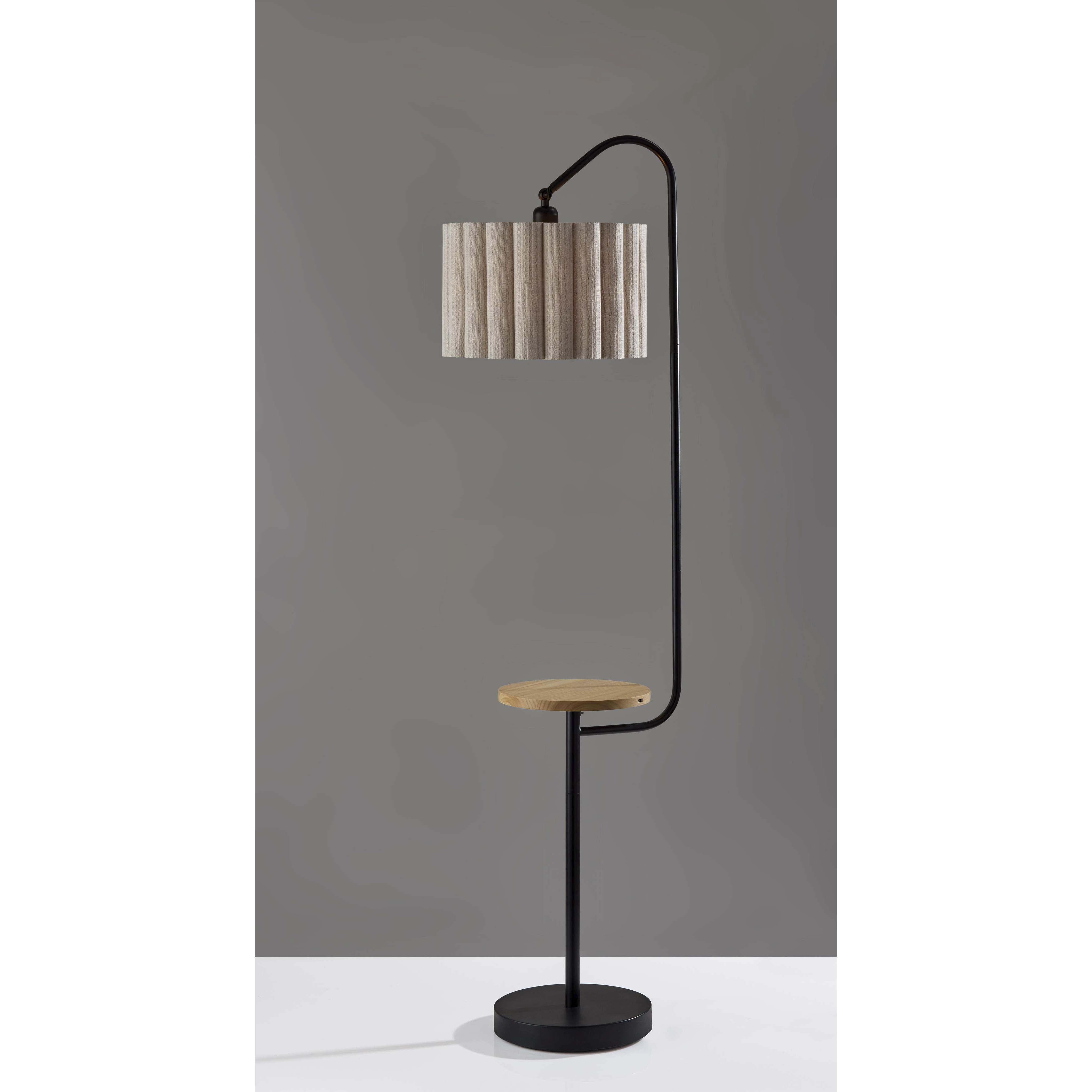 Caldwell 62 inch 100.00 watt Black and Natural Wood Shelf Floor Lamp Portable Light