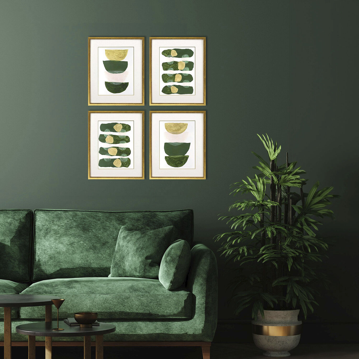 Geometrics Green and Metallic Framed Art
