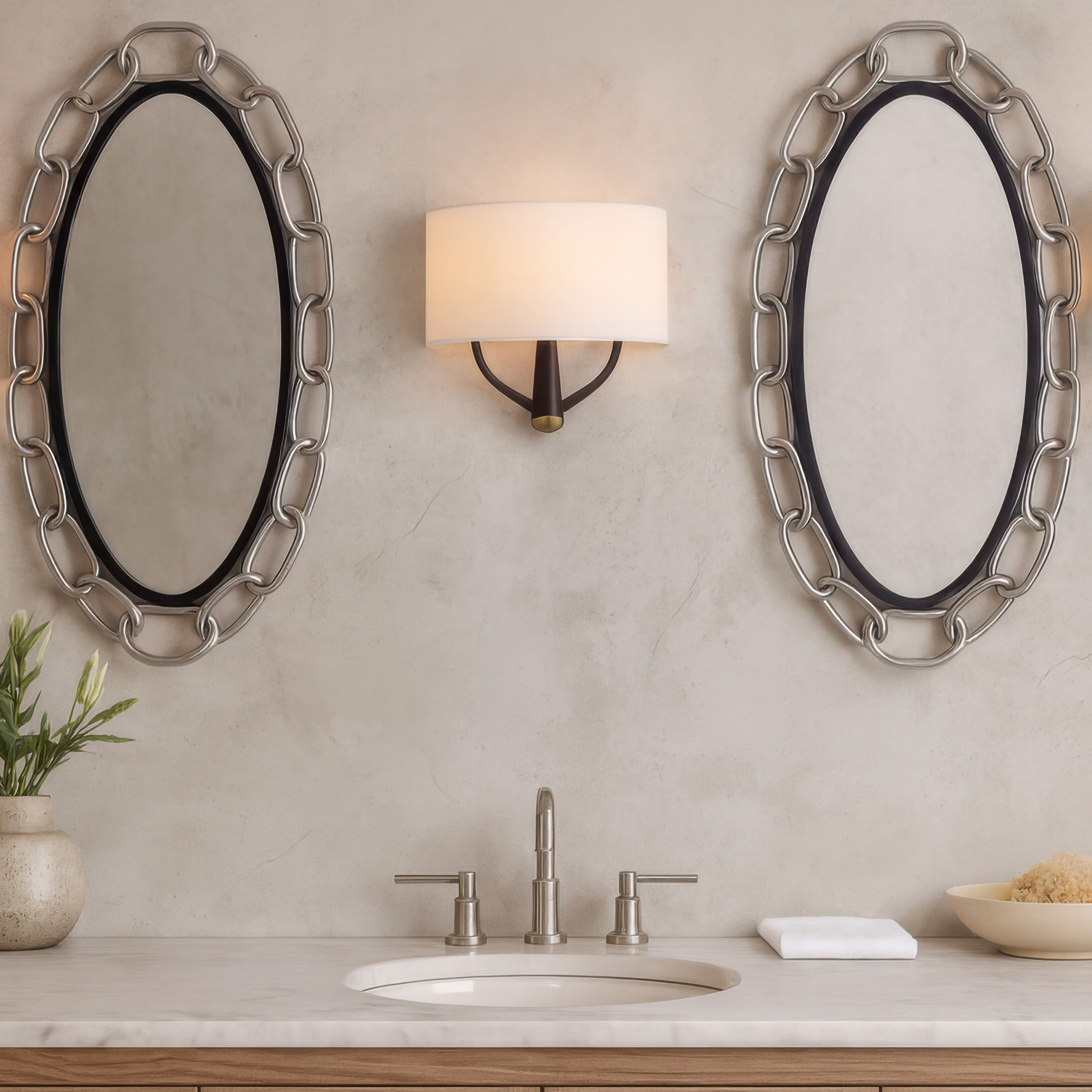 Chains of Love 40 X 24 inch Matte Black and Textured Silver Wall Mirror in Matte Black/Textured Silver