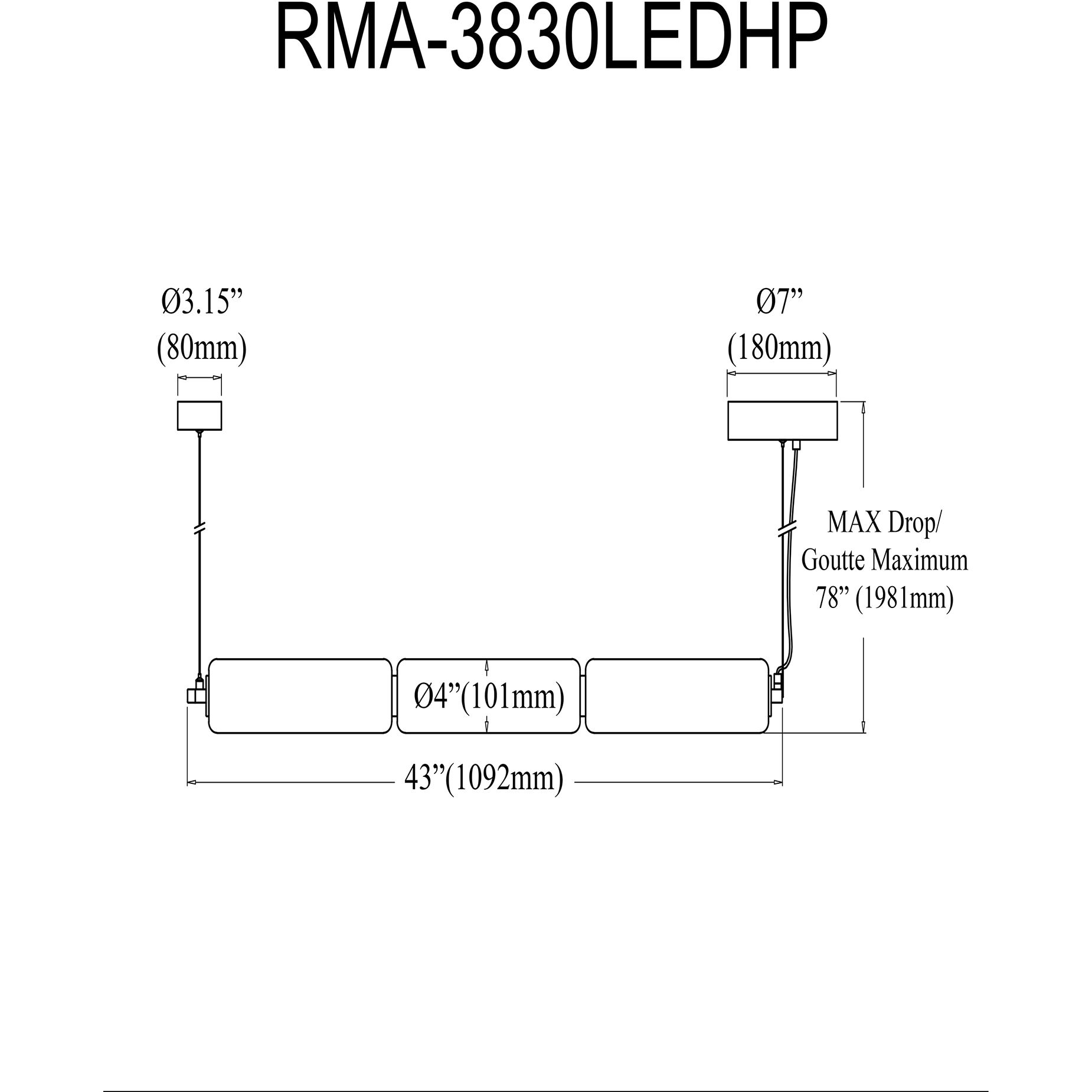 Ramona LED 38 inch Matte Black Horizontal Pendant Ceiling Light