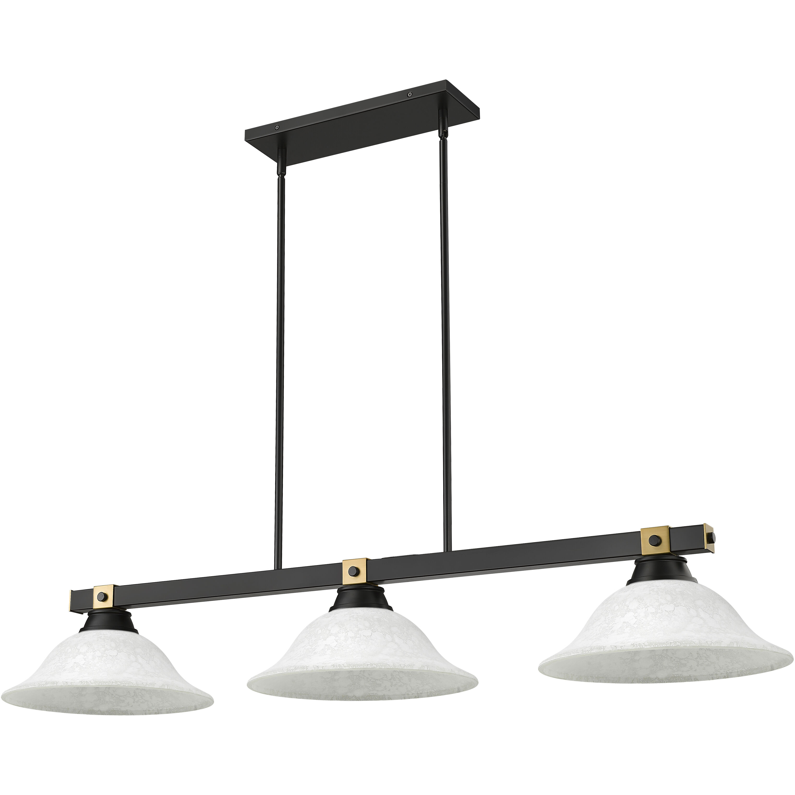 Bronte 3 Light 54.75 inch Matte Black and Rubbed Brass Billiard Light Ceiling Light in White Mottle Glass