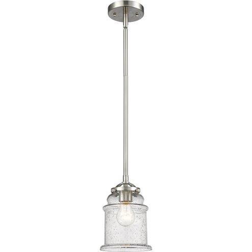 Nouveau Small Canton LED 5 inch Black Antique Brass Mini Pendant Ceiling Light in Matte White Glass, Nouveau