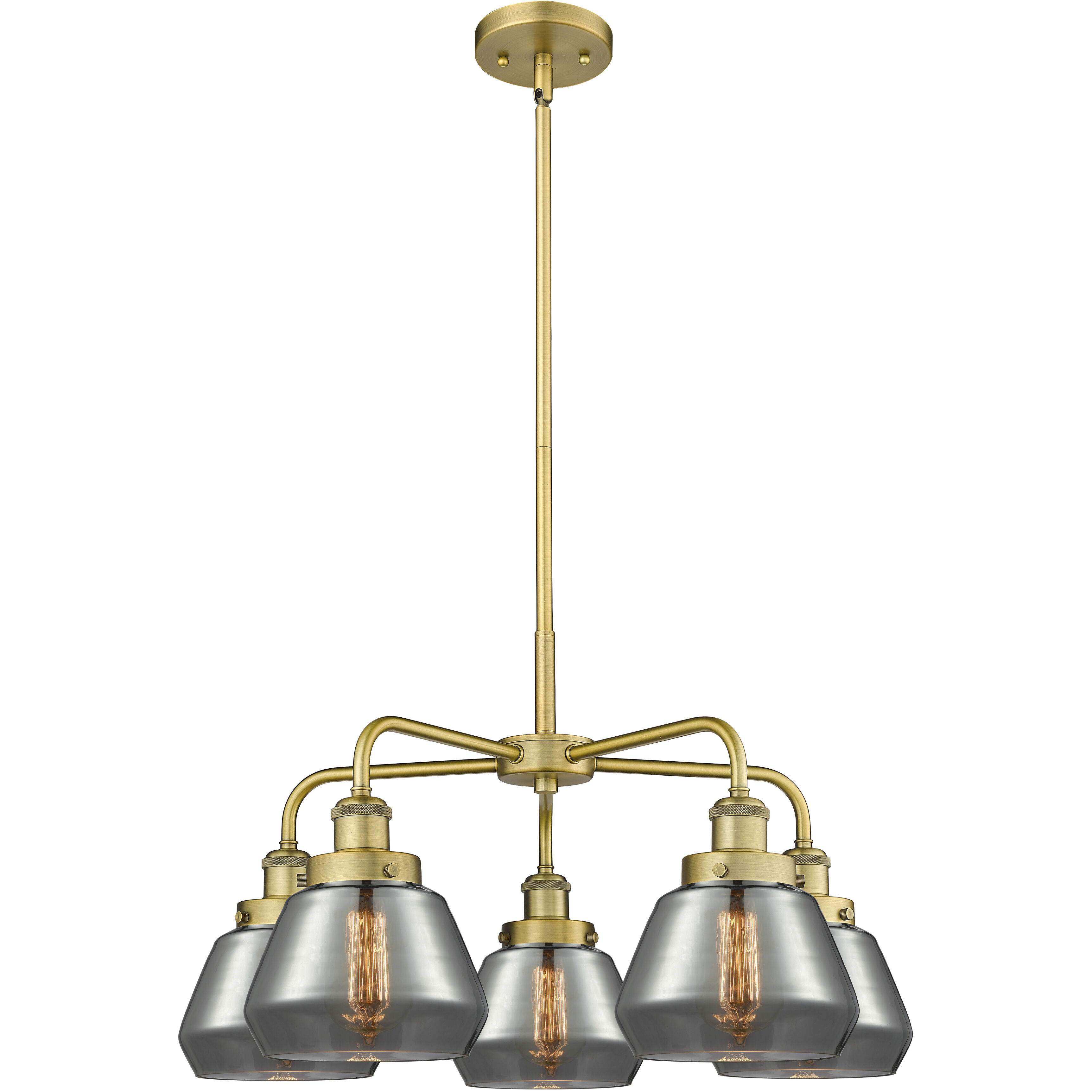 Fulton 5 Light 24.5 inch Brushed Brass Chandelier Ceiling Light in Plated Smoke Glass