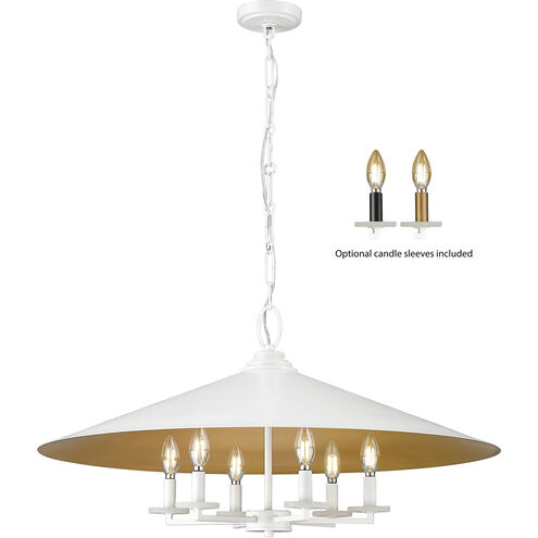 Rialto 6 Light 32 inch Matte White Pendant Ceiling Light in Matte White Outer, Signature Rubbed Brass Inner
