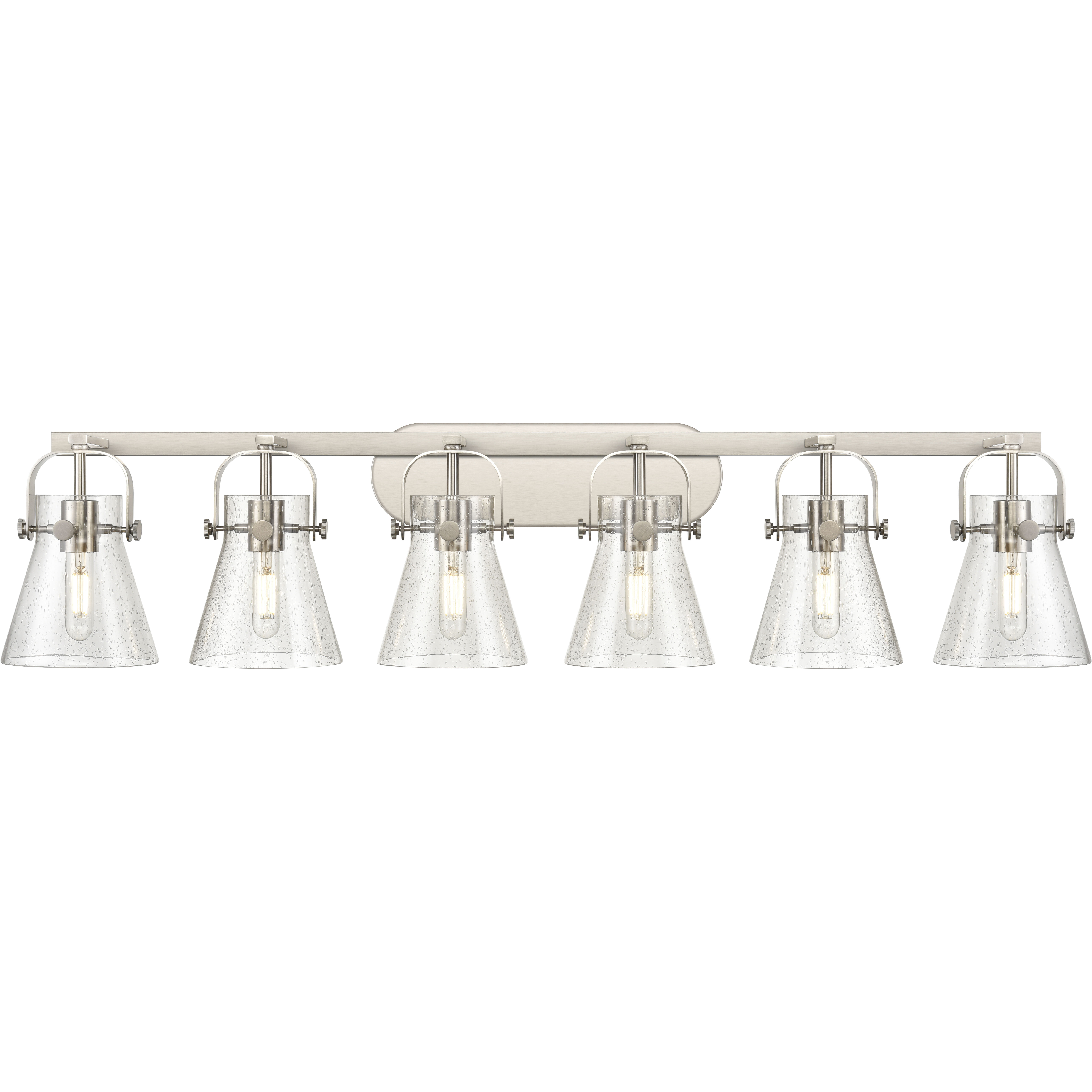 Pilaster II Cone 6 Light 45.5 inch Satin Nickel Bath Vanity Light Wall Light in Seedy Glass