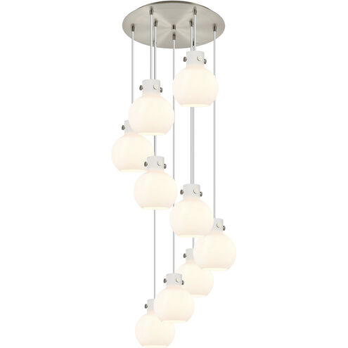 Newton Sphere 9 Light 22.13 inch Brushed Satin Nickel Multi Pendant Ceiling Light in White Glass