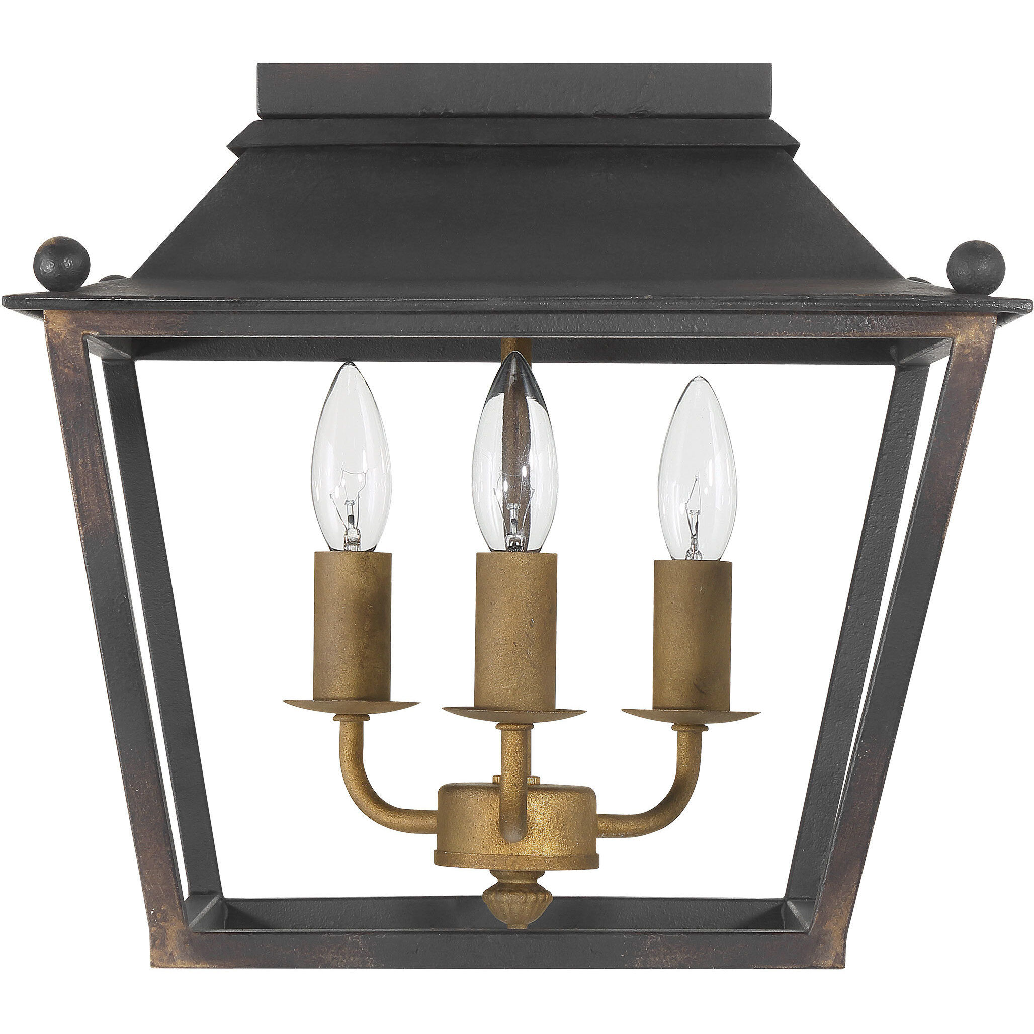 Christoff 3 Light 14 inch Antique Black Iron Flush Mount Ceiling Light