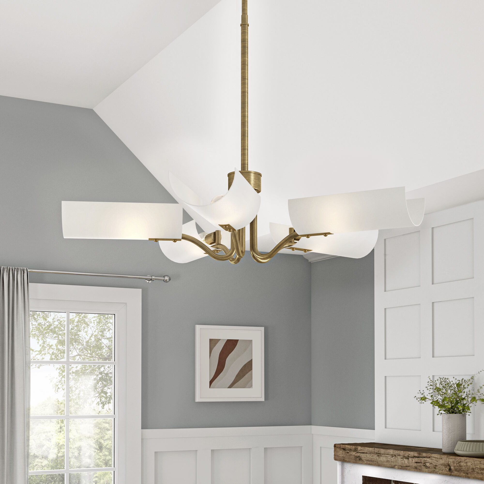 Manhasset 5 Light 30 inch Old Satin Brass Chandelier Ceiling Light