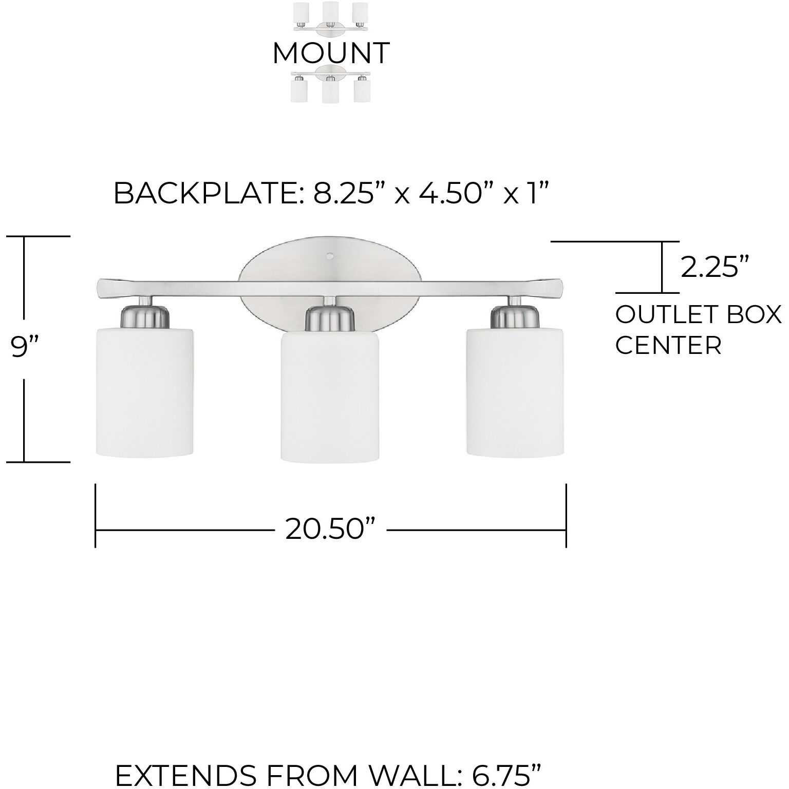 Dixon 3 Light 21 inch Brushed Nickel Vanity Light Wall Light