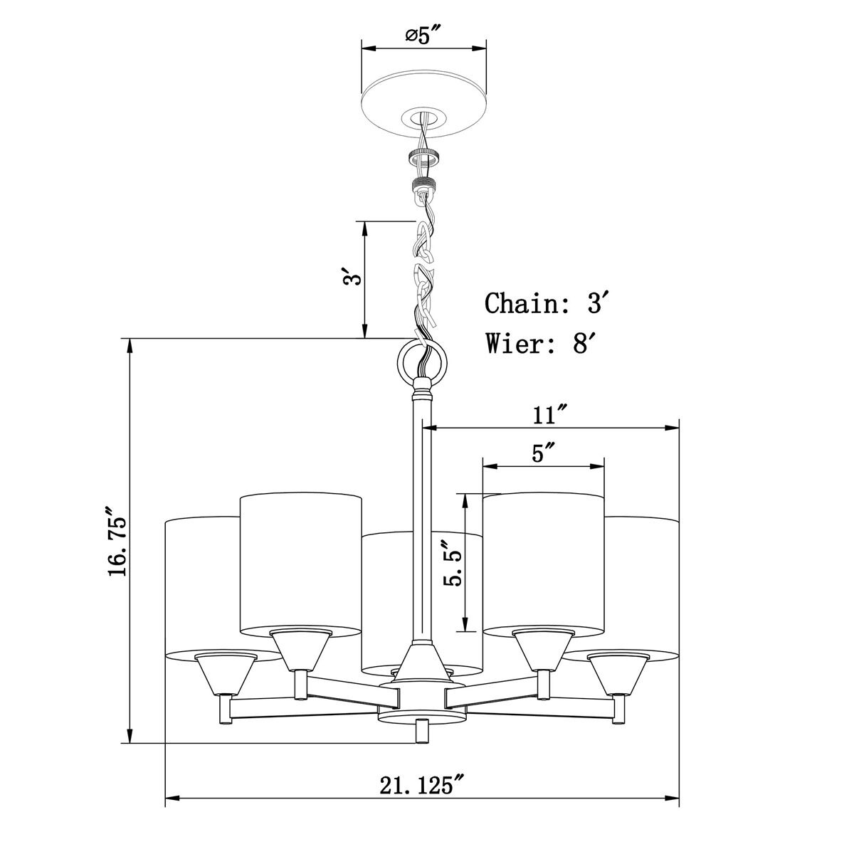 Signature 5 Light 21.25 inch Brushed Nickel Chandelier Ceiling Light