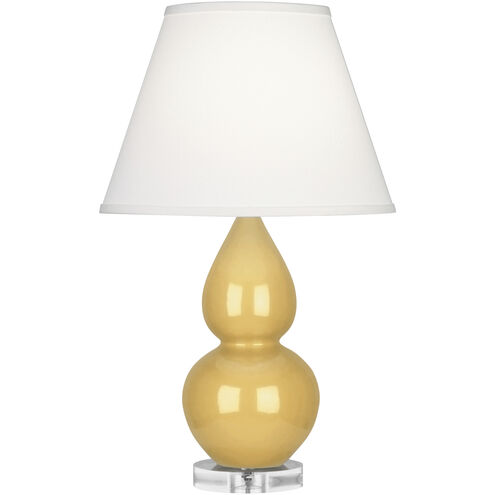 Small Double Gourd 22 inch 150.00 watt Sunset Yellow Glazed Ceramic with Lucite Base Accent Lamp Portable Light in Pearl Dupioni
