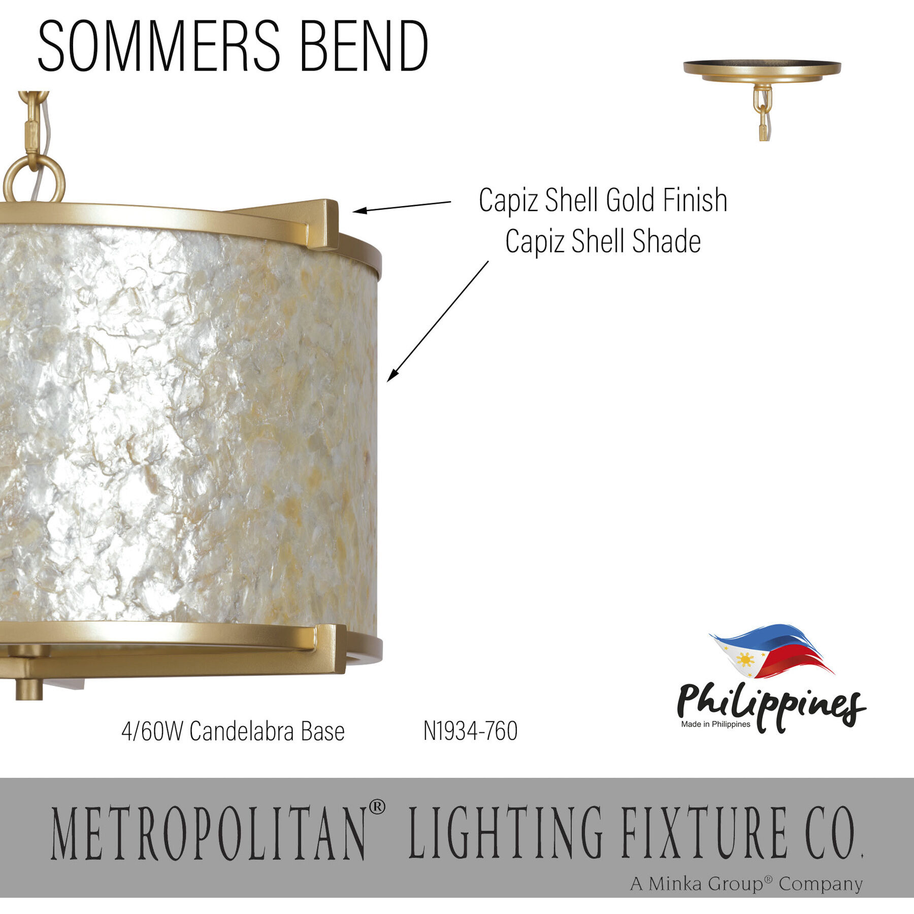 Sommers Bend 4 Light 17 inch Capiz Shell Gold Semi Flush Ceiling Light